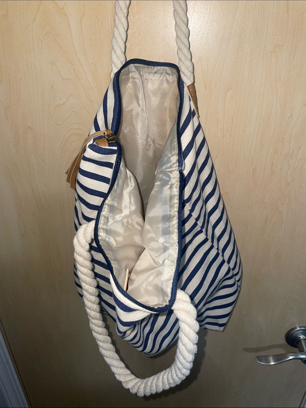 summer & rose Navy and Cream Striped Rope-Handle Beach Tote - Picture 9 of 11